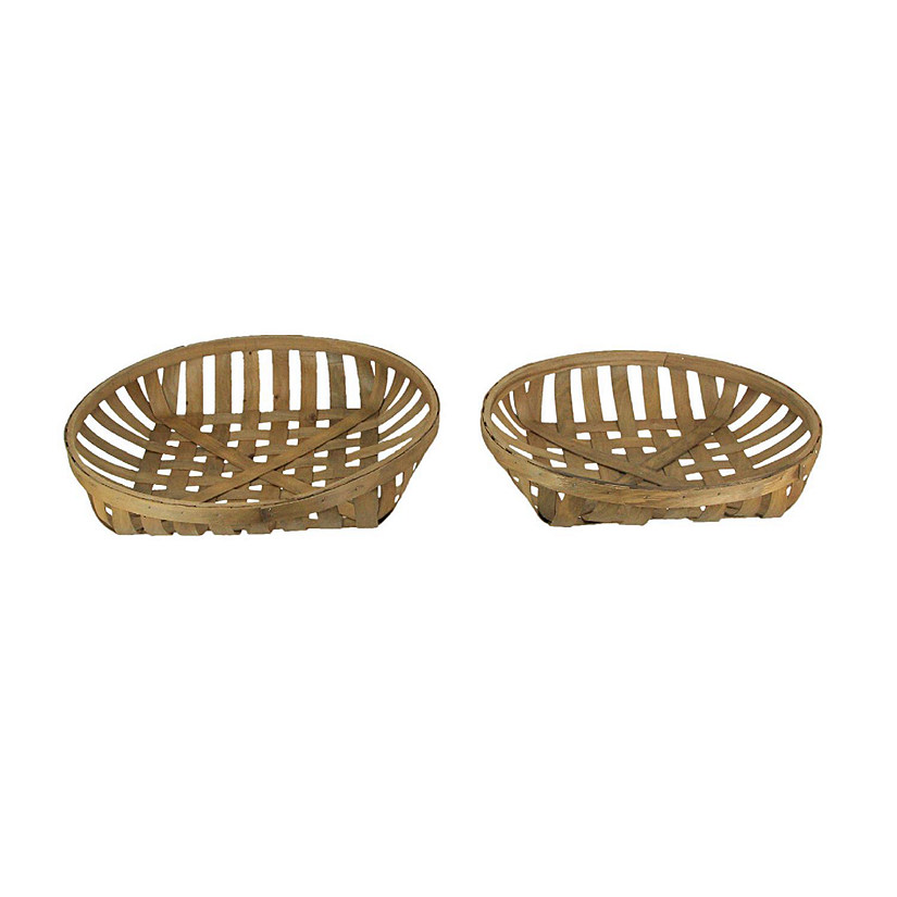 Audreys Round Natural Woven Wood Tobacco Basket Tray Decorative Serving Display Set of 2 Image