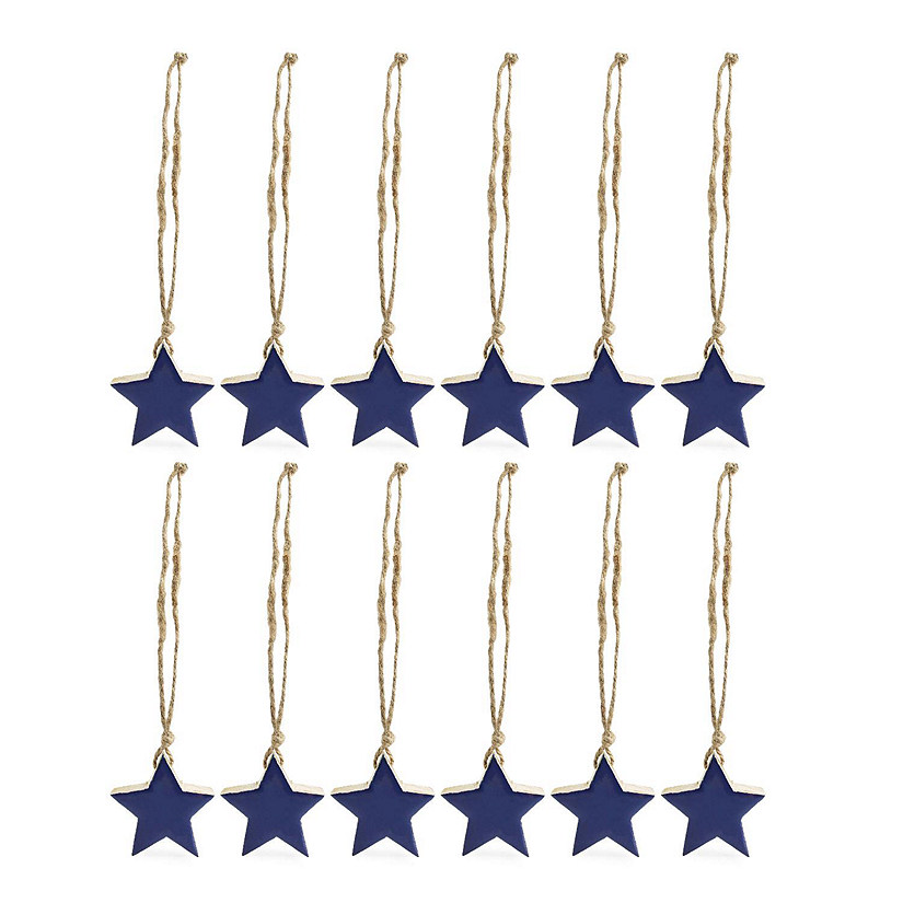 AuldHome Farmhouse Star Ornaments (Blue, 12-Pack); Wood with Navy Blue Enamel 2-Inch Mini Star Christmas Decorations, Retro Vintage Enamelware Style Image