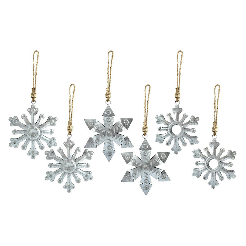 AuldHome Galvanized Snowflake Ornaments (6-Pack); Rustic Farmhouse Decor Metal Christmas Tree Decorations, Large 6-Inch Diameter Image
