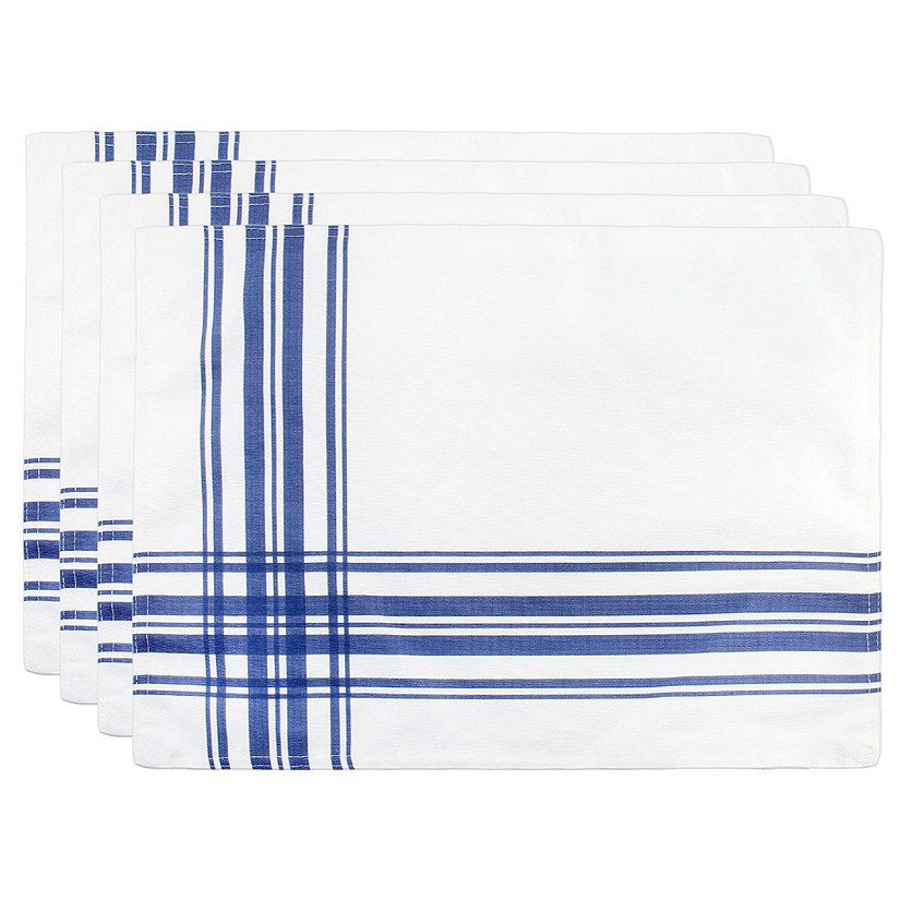 AuldHome Ticking Stripe Placemats (4-Pack, Navy Blue Striped); Rustic Farmhouse Style Flour Sack Fabric Place Mats Image