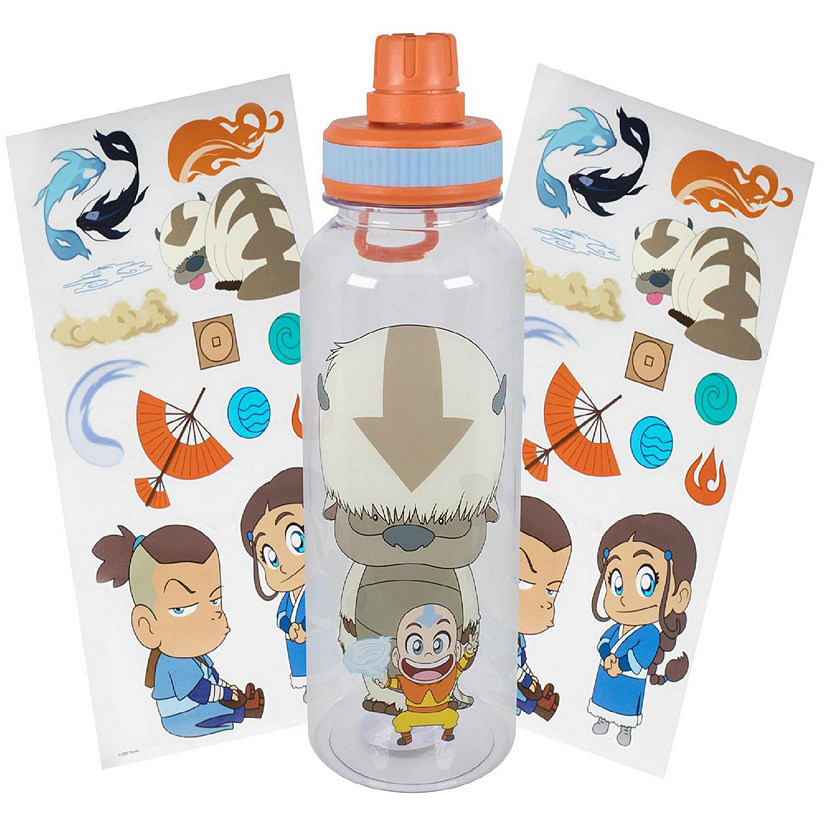 Avatar Chibi Aang & Appa Twist Spout Water Bottle And Sticker Set  32 Ounces Image
