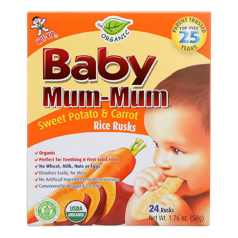 Baby Mum Mum Organic Baby Teeth Rice Rusk Organic Rick Snack With Sweet Potato And Carrot Flavor  - Case of 6 - 1.76 OZ Image