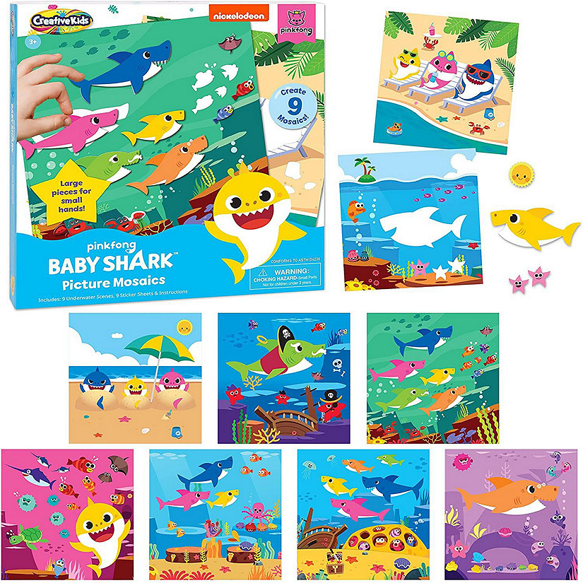 Baby Shark Mosaic Sticker Art Kits for Kids - Includes 9 Boards & 9 Sticker Sheets Image