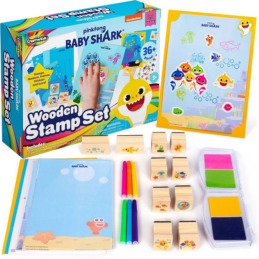 Baby Shark Stamp Set by Creative Kids - 36 Piece Wooden Stamps Set Ages 3 Image