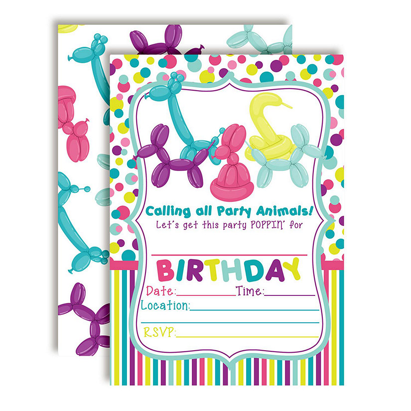Balloon Animal Bold Birthday Invitations 40pc. by AmandaCreation Image
