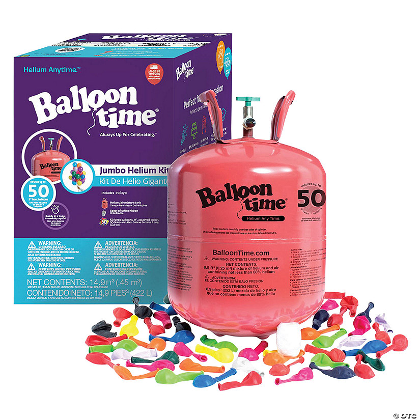 Balloon Time Helium Tank Kit with 50 Balloons and Ribbon Image