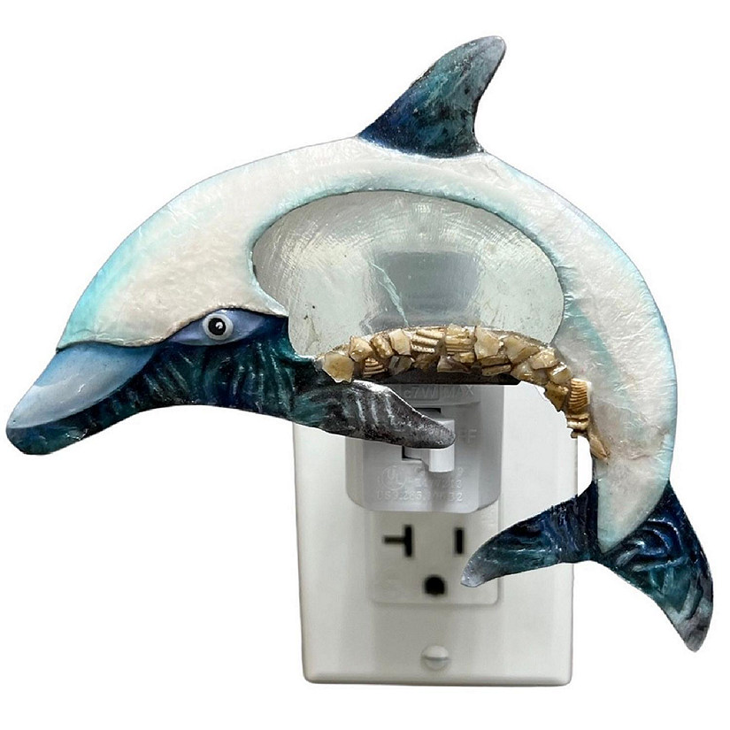Bamboo Source Blue Dolphin Capiz Shell Plug in Night Light 3.5 Inch Inch Image