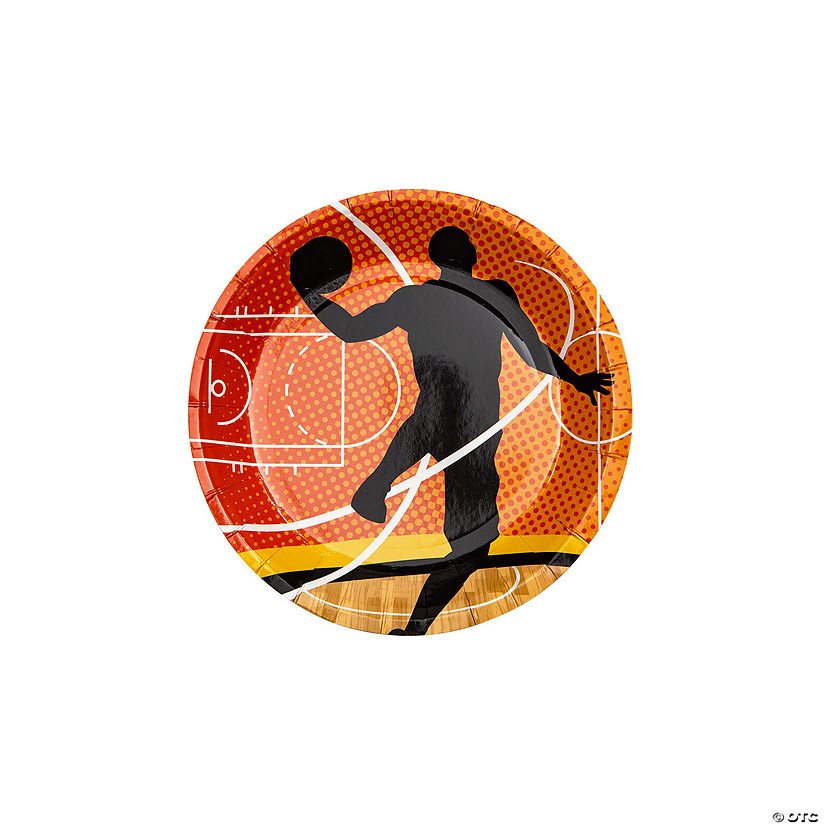 Basketball Party Basketball Player Silhouette Paper Dessert Plates - 8 Ct. Image