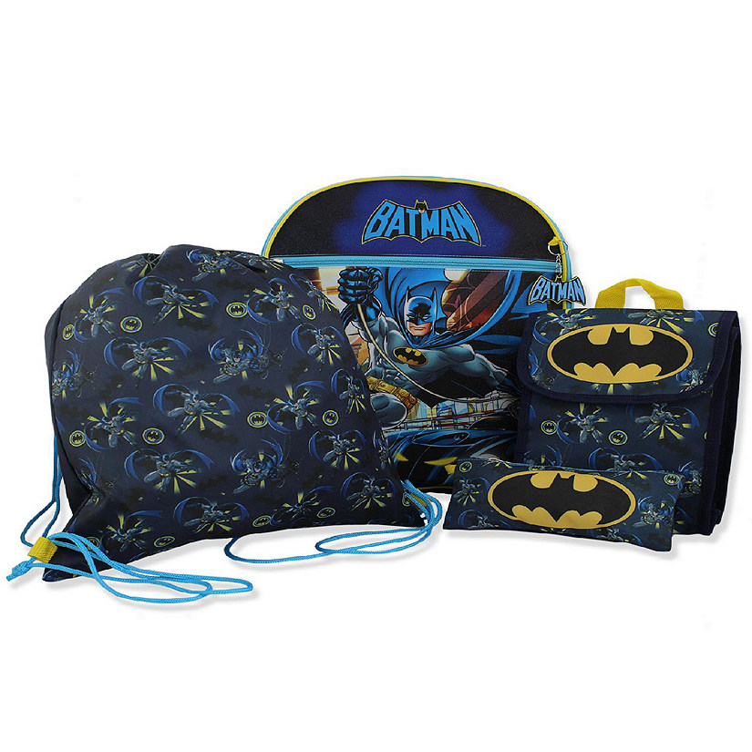 Batman Boys 16" Backpack 5 piece School Set (One Size, Blue) Image