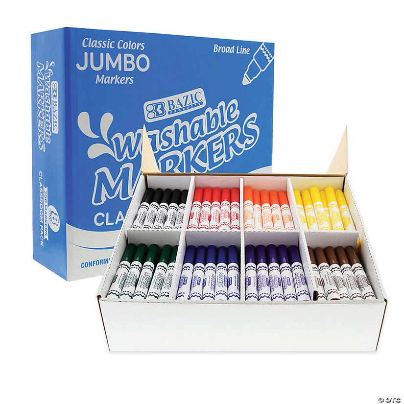 BAZIC Products Washable Markers, Jumbo Classroom Pack, 200 Count, 8 Colors Image