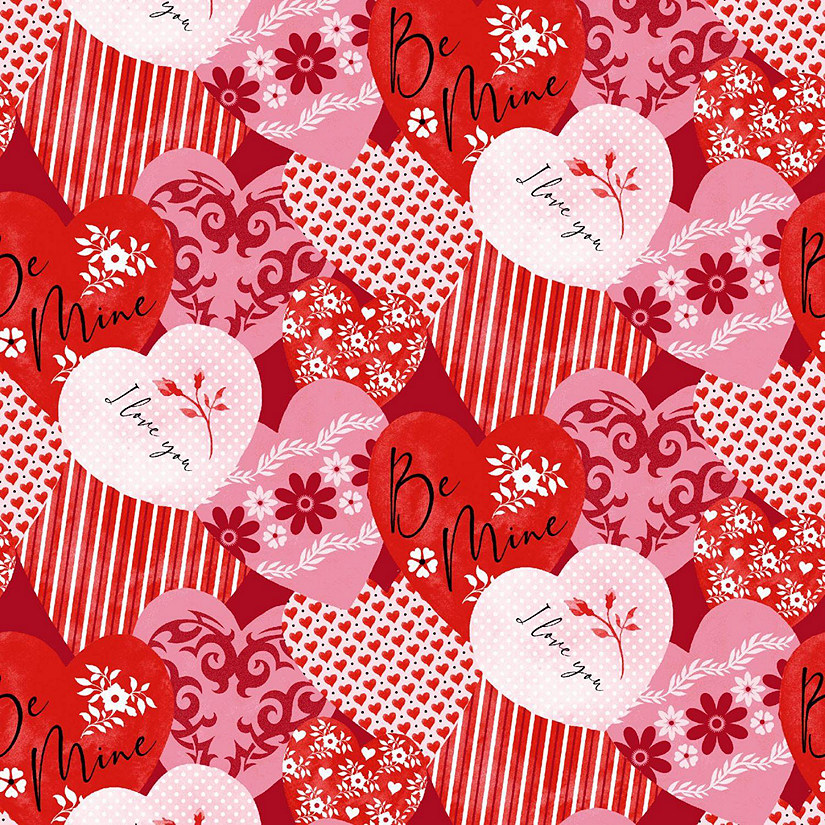 Be Mine Hearts and Words Cotton Fabric by Henry Glass Fabrics Image