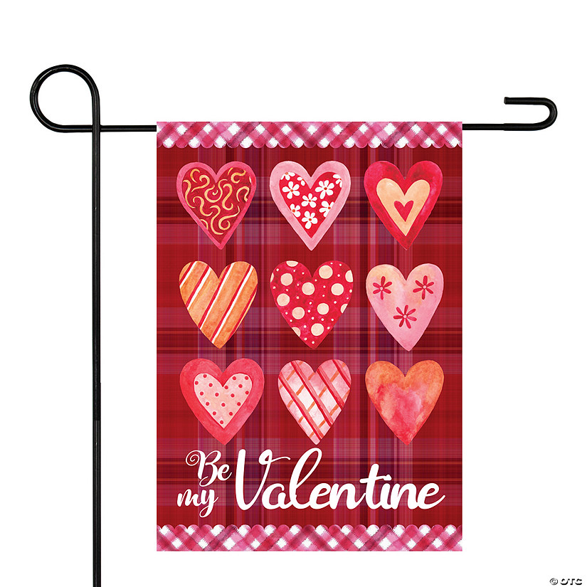 Be My Valentine Plaid and Heart Garden Flag 18" x 12.5" Image