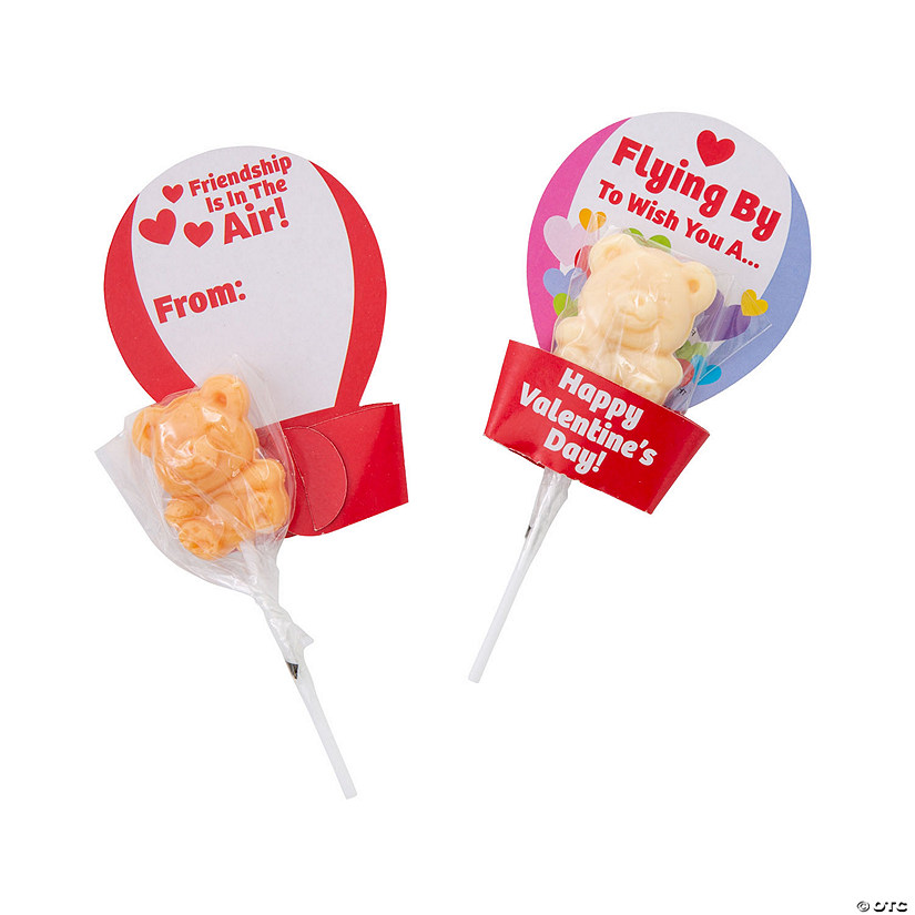 Bear Lollipop Valentine Exchanges with Hot Air Balloon Card for 24 Image