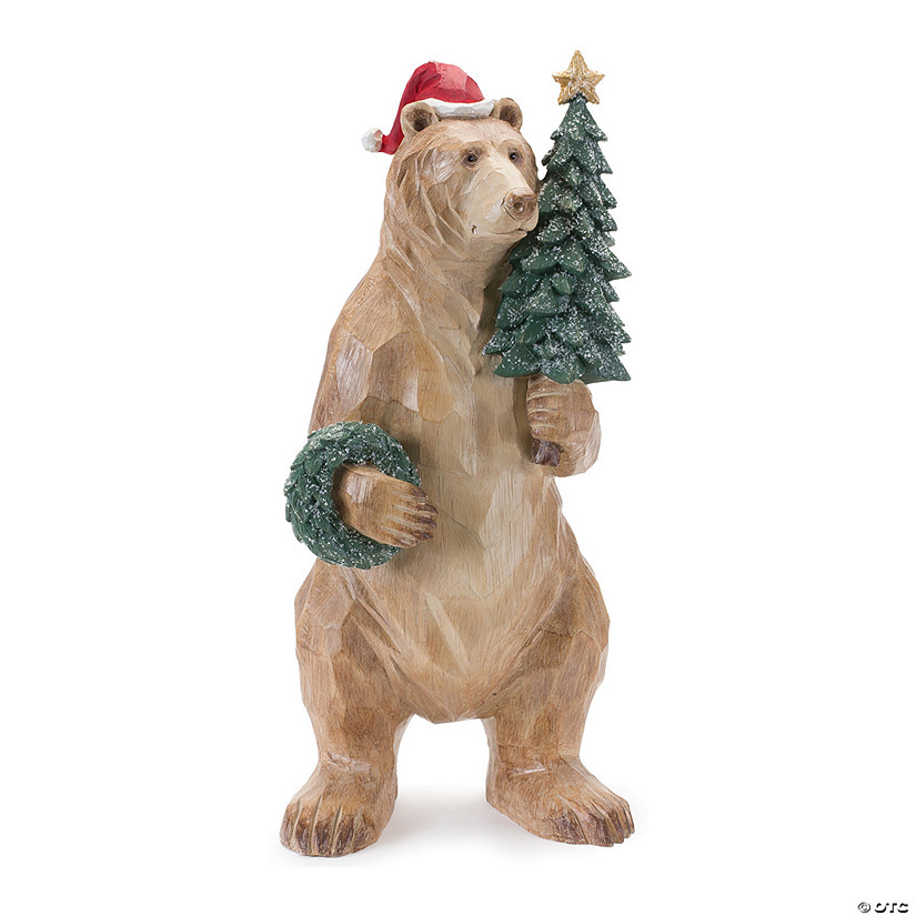 Bear With Pine Tree And Wreath Statue 18.5"H Resin Image