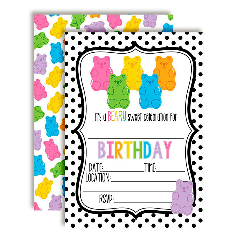Beary Sweet Gummy Bear Birthday Party Invitations 40pc. by AmandaCreation Image