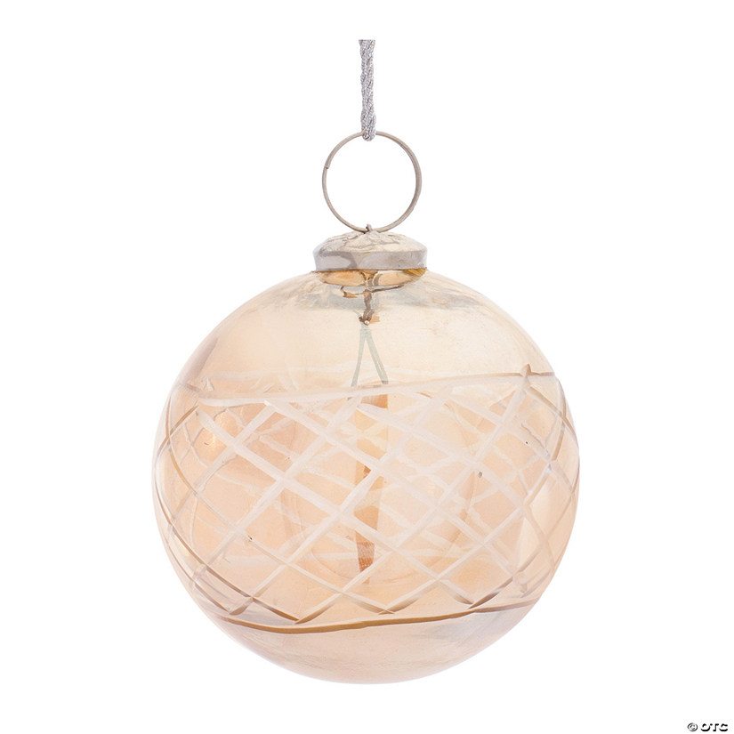 Beige Etched Glass Ball Ornament (Set Of 6) 3"D Image