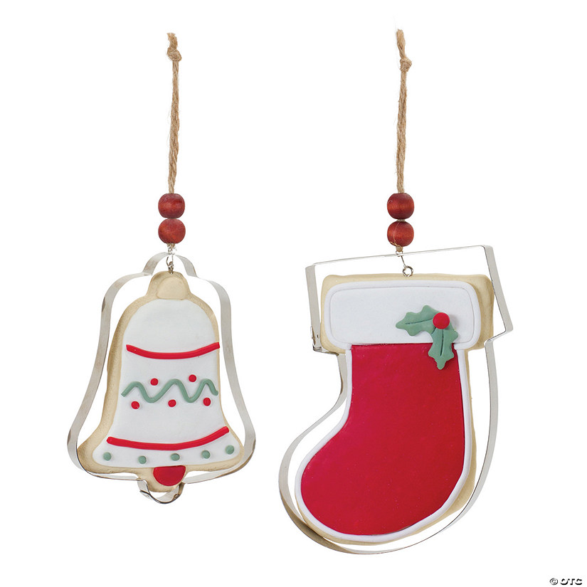 Bell And Stocking Cookie Cutter Ornament (Set Of 12) 4.25"H, 4.5"H Clay Dough/Metal Image