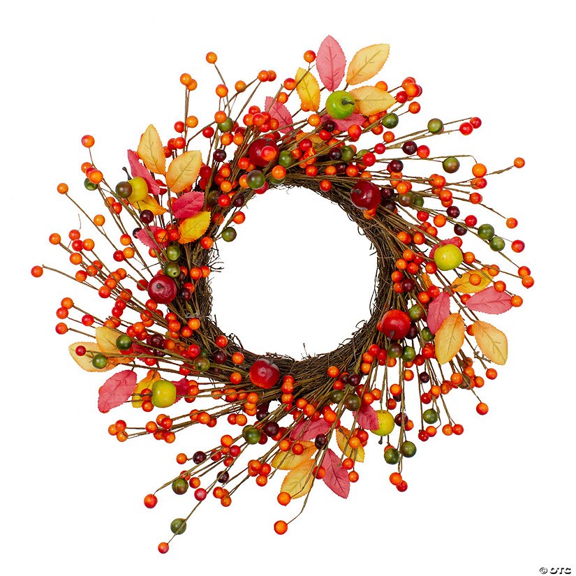Berries and Apples Foliage Twig Artificial Thanksgiving Wreath - 18-Inch  Unlit Image
