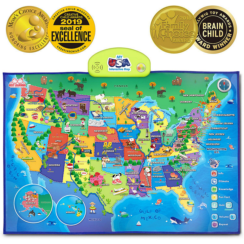 BEST LEARNING i-Poster My USA Interactive Map - Educational Smart Talking US Poster Toy for Kids Boy or Girl Ages 5 to 12 Years Image