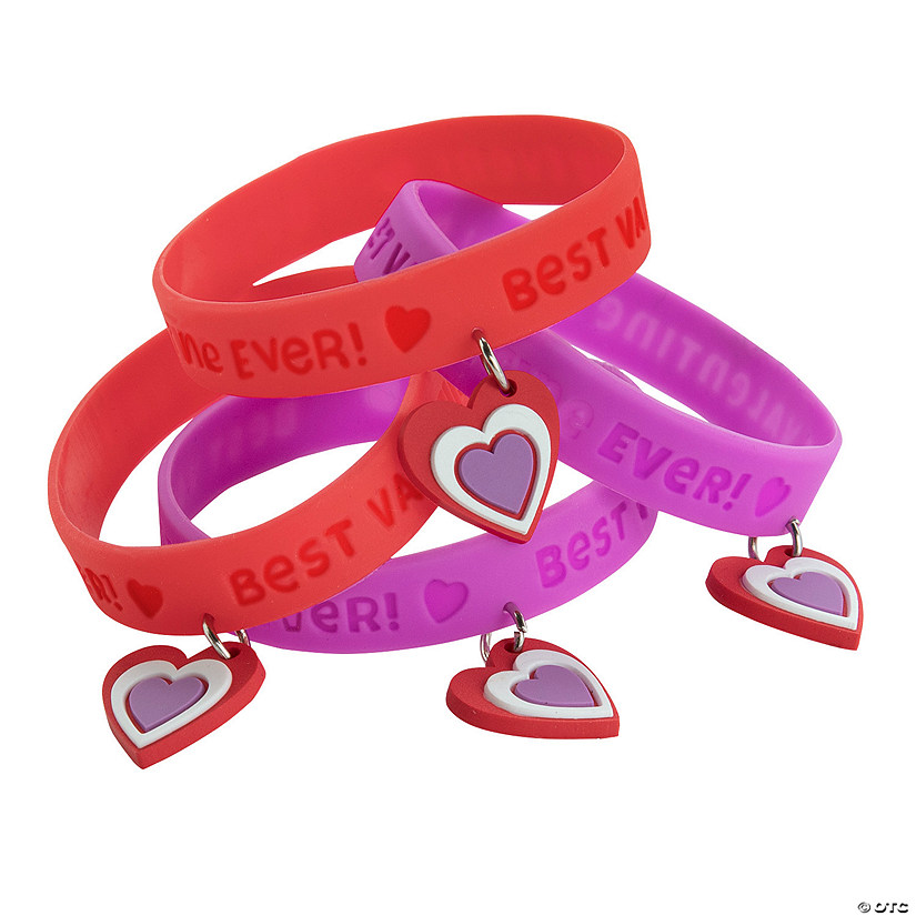 Best Valentine Ever Rubber Bracelets with Charm - 12 Pc. Image