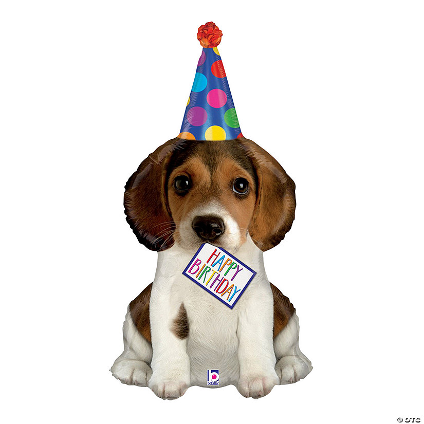 Betallic Happy Birthday Puppy-Shaped 37" Mylar Balloon Image