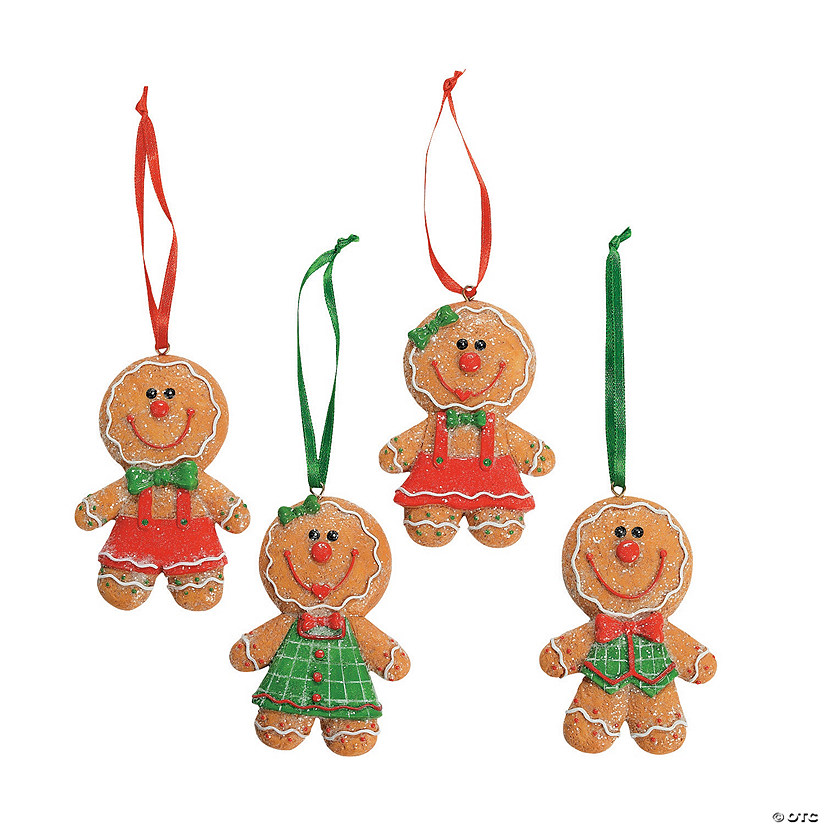 Big Head Gingerbread Cookie Resin Christmas Ornaments - 12 Pc. Image