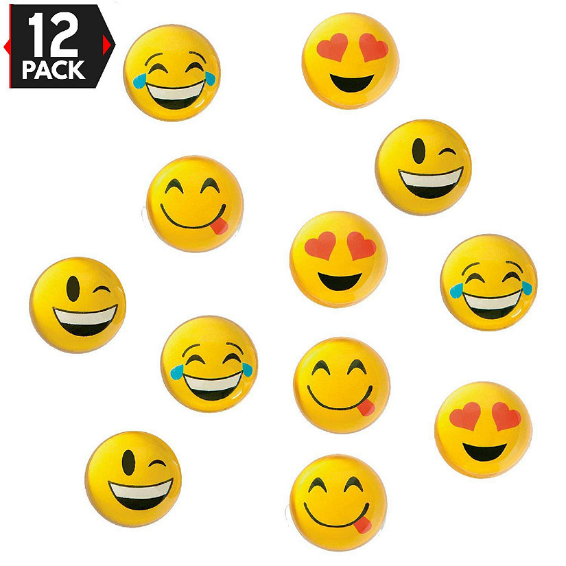Big Mo's Toys 12 Pack 1.80" Emoji Smile Face Emoticon Double Sided Translucent Super Hi Bounce Balls - Fun Gift Party Image