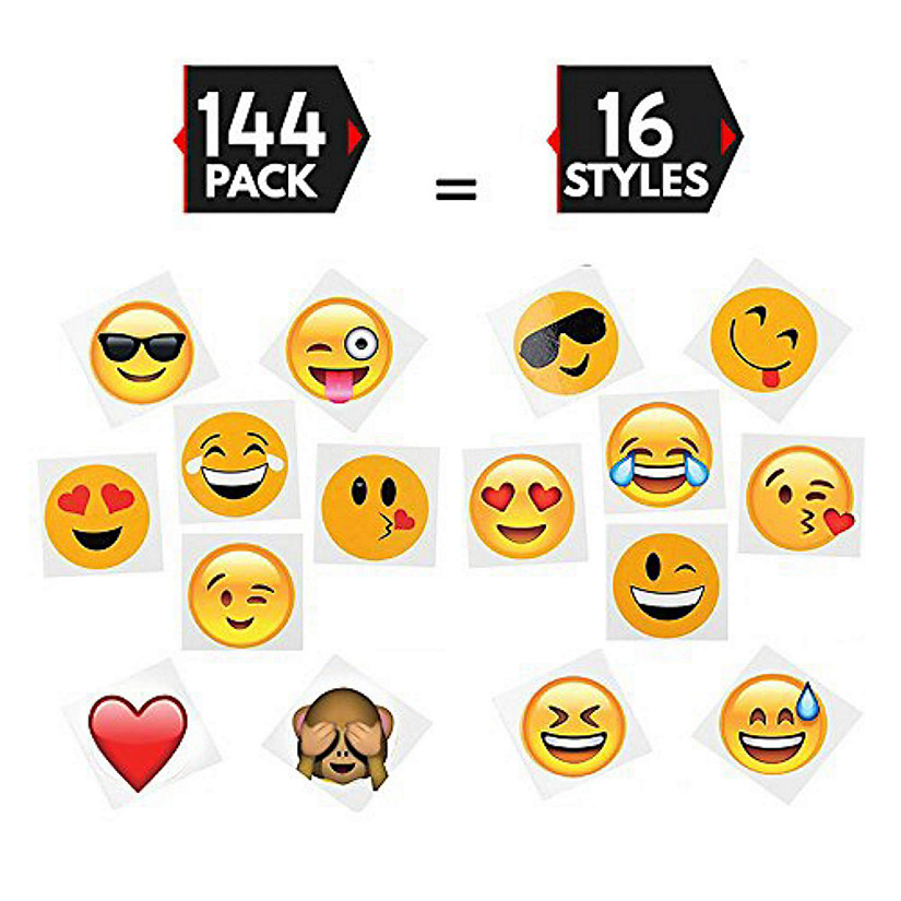 Big Mo's Toys 144 2" Temporary Emoji Tattoos - 16 Assorted Emoticon Styles Image
