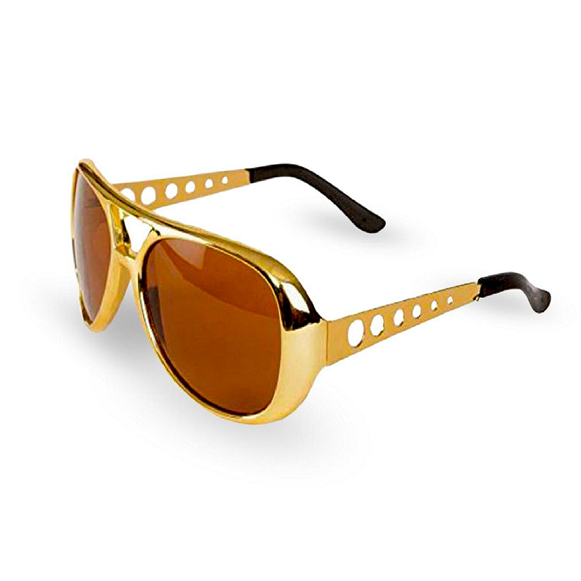 Big Mo's Toys Rockstar 50s, 60s Style Aviator Shades, Gold Celebrity Sunglasses 1 Pair Image