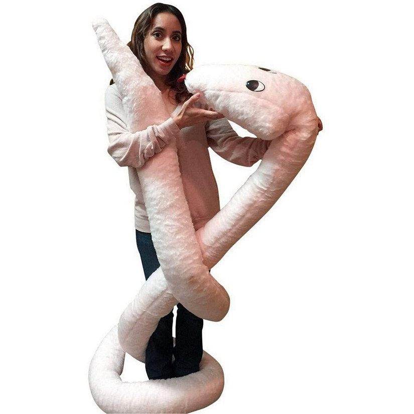 Big Plush Giant Stuffed Snake 18 Ft Soft Pink Serpent Plushie Image