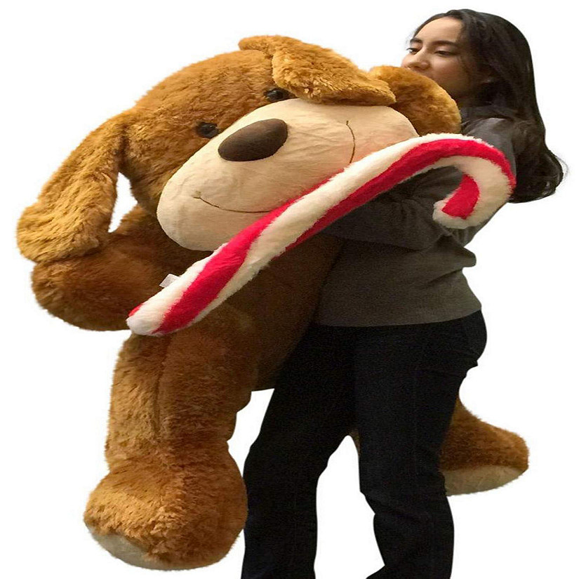 Big Teddy Christmas Giant Stuffed Dog Puppy 5 Ft Candy Cane Image