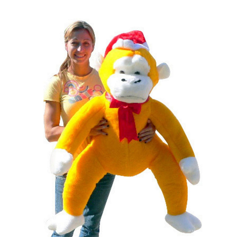 Big Teddy Giant Yellow Stuffed Monkey 40 Inch Christmas Gorilla Santa Hat Image