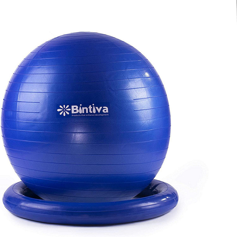 Bintiva Anti-Burst Fitness Exercise Stability Yoga Ball with base - Blue Image