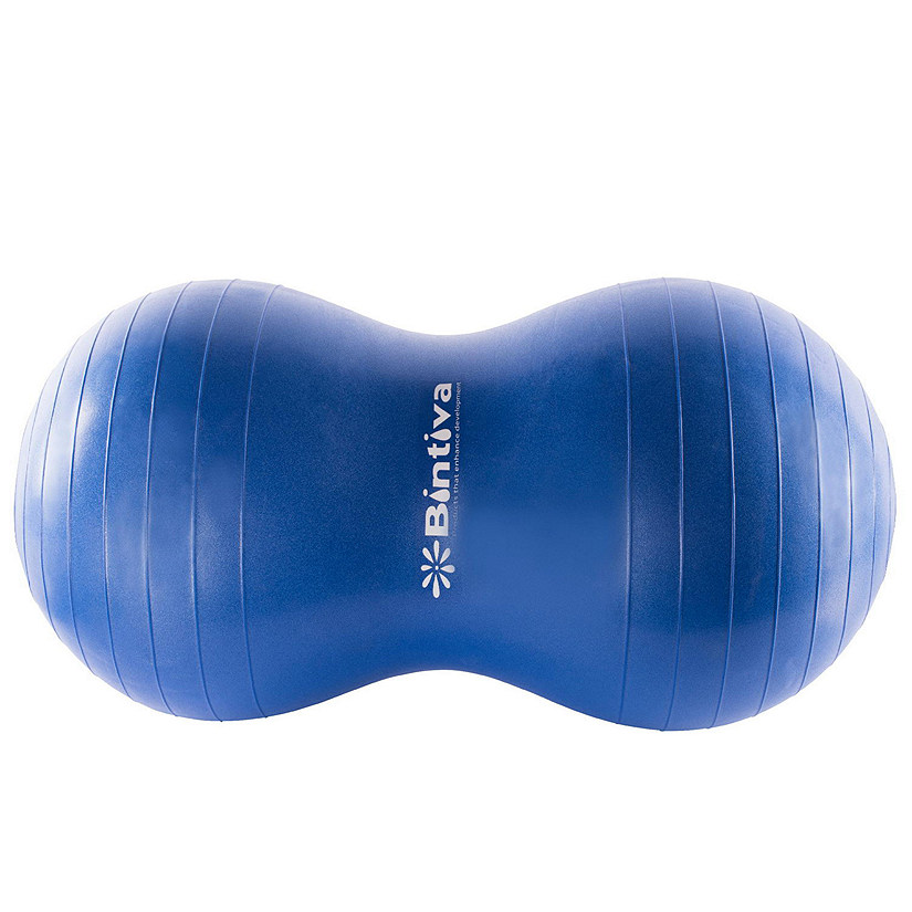 Bintiva Anti-Burst Peanut Ball, Including a Free Foot Pump, for Labor, Physical Therapy, Fitness, and Exercise Large - Blue Image