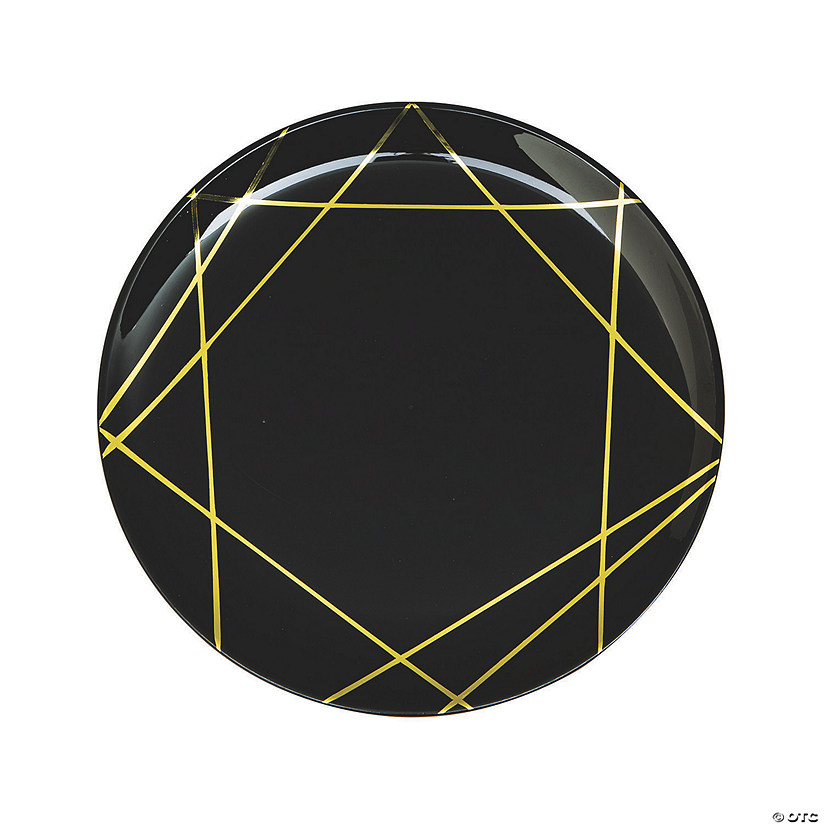 Black & Gold Geometric Plastic Dinner Plates - 10 Ct. Image