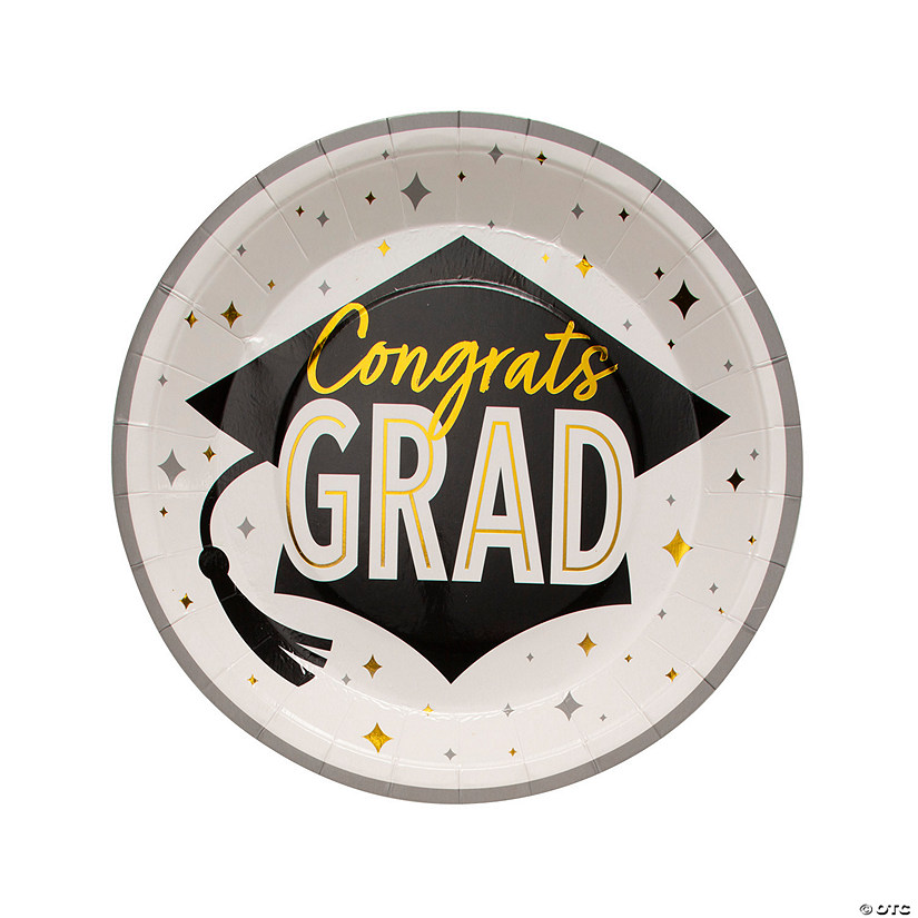 Black & Gold Graduation Party Congrats Grad Paper Dinner Plates - 25 Ct. Image