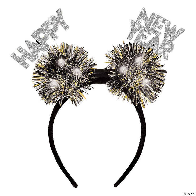 Black & Gold New Year&#8217;s Eve Flashing Lights Pom-Pom Head Boppers Image