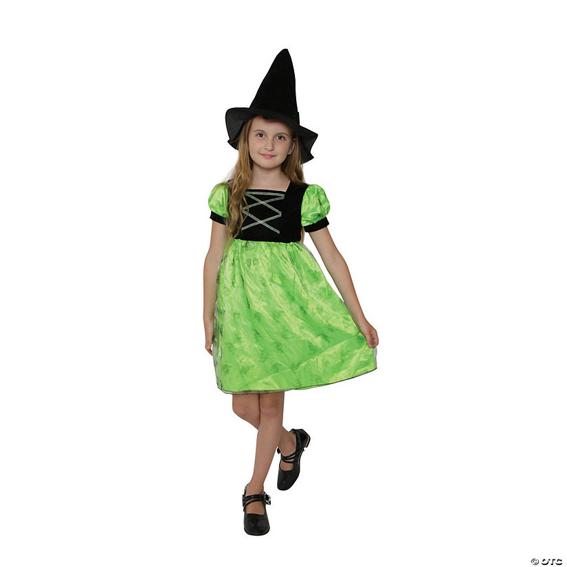 Black and Green Witch Girl Child Halloween Costume - Small Image