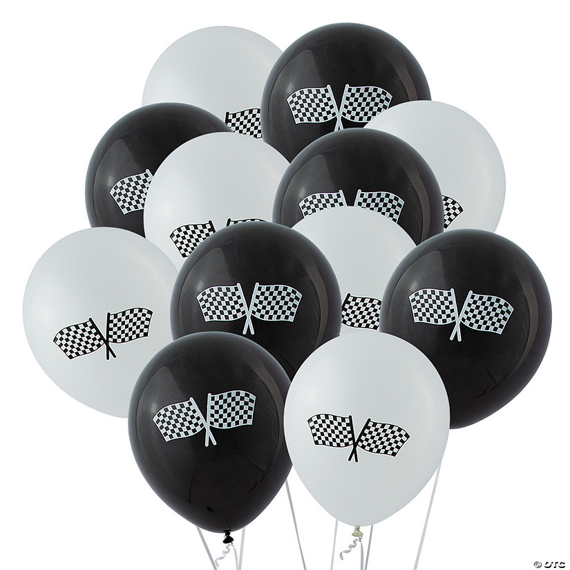 Black & White Checkered Flag 11" Latex Balloons - 48 Pc. Image
