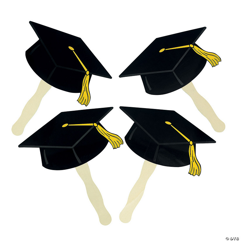 Black Graduation Cap Hand Fans - 12 Pc. Image