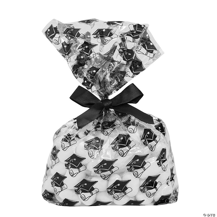 Black Graduation Cellophane Bags with Bow for 48 Image