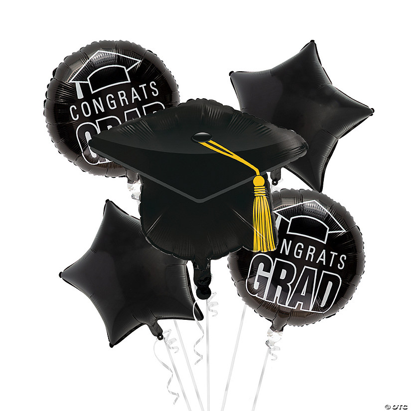 Black Graduation Congrats Grad Balloon Bouquet Kit - 14 Pc. Image