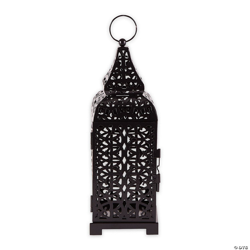 Black Metal Moroccan Style Hanging Temple Tower Candle Lantern 13" Tall Image