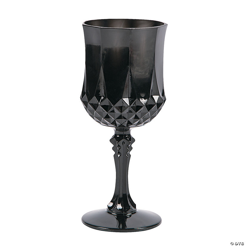 Black Patterned Plastic Wine Glasses - 12 Ct. Image