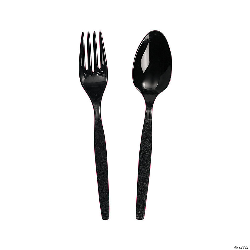 Black Plastic Fork & Spoon Cutlery Set - 16 Ct. Image