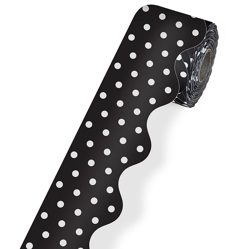 Black with White Polka Dots Rolled Scalloped Bulletin Board Borders Image