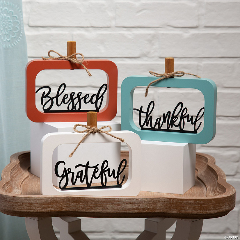 Blessed, Thankful, Grateful Pumpkin Tabletop Signs - 3 Pc. Image