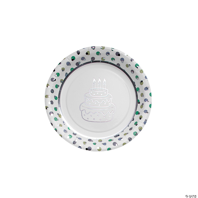 Blessings on Your Birthday Cake Paper Dinner Plates with Polka Dot Trim - 8 Ct. Image