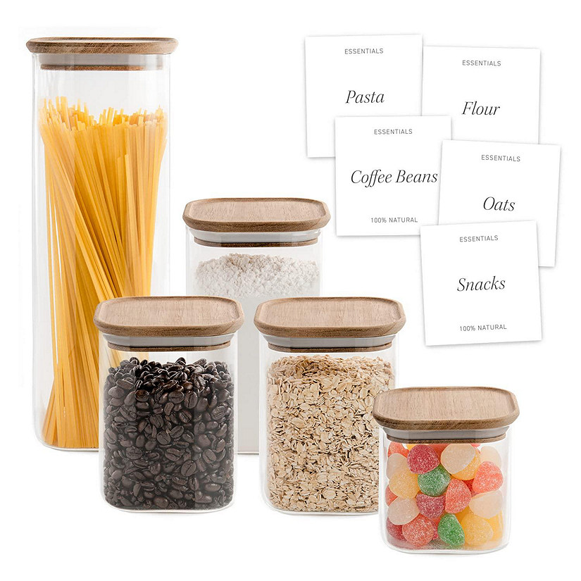 Bloom & Breeze Airtight Food Storage Containers with Labels, Acacia Wood Lids, 5-Piece Set (Mixed) Image
