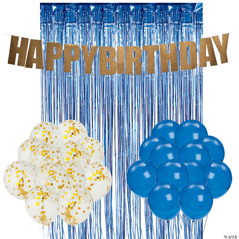 Blue & Gold Birthday Party Backdrop Decorating Kit - 39 Pc. Image
